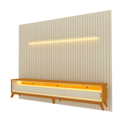 Rack com Painel para TV Até 85 Polegadas Nobre 3 Gavetas Ripado com Led 100% Mdf Off White - Gelius
