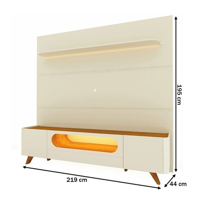 Rack com Painel para TV Até 85 Polegadas Royal Nobre 2 Portas com Led 100% Mdf Off White/Naturale - Gelius