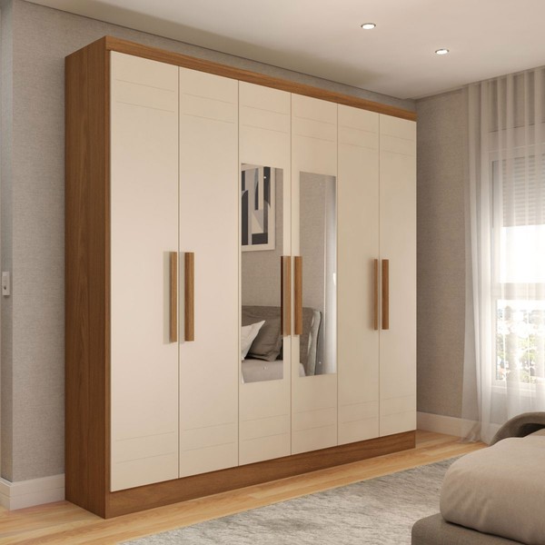 Guarda-Roupa Solteiro Luxemburgo com Espelho Nature/Off White - Panorama Móveis