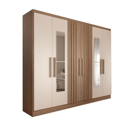 Guarda-Roupa Casal Hungria com Espelho Nature/Off White  - Panorama Móveis