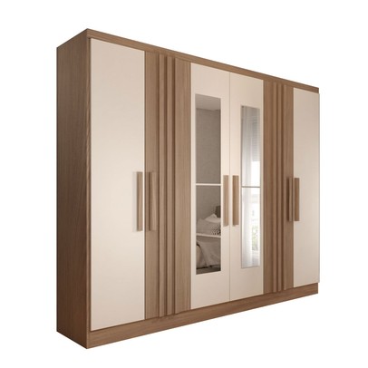 Guarda-Roupa Casal Hungria com Espelho Nature/Off White  - Panorama Móveis