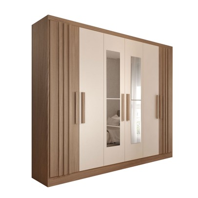 Guarda-Roupa Casal Hungria com Espelho Nature/Off White  - Panorama Móveis