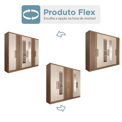 Guarda-Roupa Casal Hungria com Espelho Nature/Off White  - Panorama Móveis