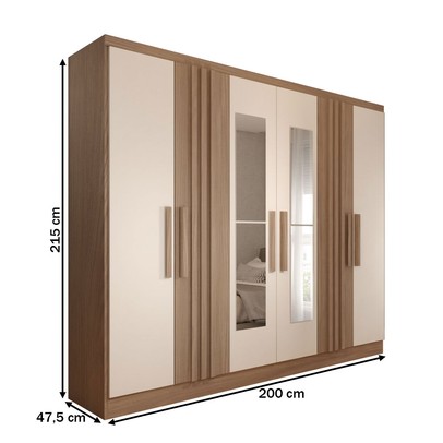 Guarda-Roupa Casal Hungria com Espelho Nature/Off White  - Panorama Móveis