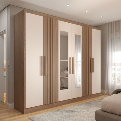 Guarda-Roupa Casal Hungria com Espelho Nature/Off White  - Panorama Móveis