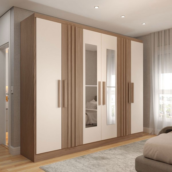 Guarda-Roupa Casal Hungria com Espelho Nature/Off White  - Panorama Móveis