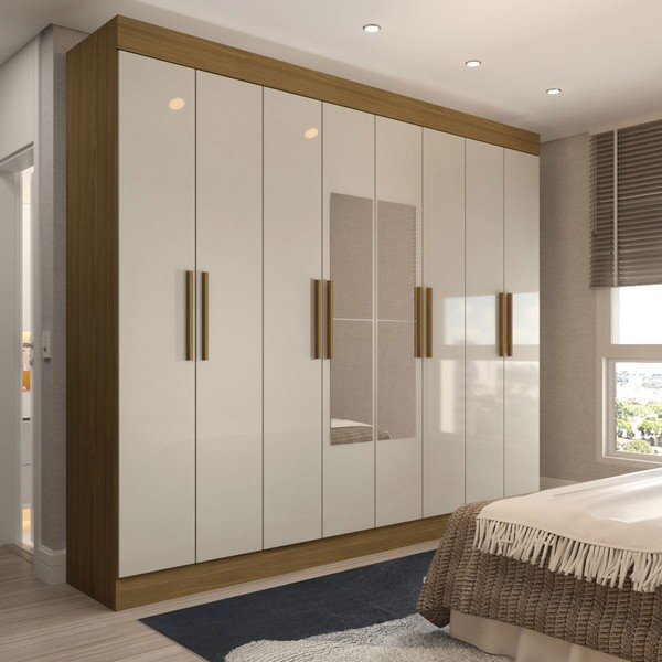 Guarda-Roupa Casal Castlewood com Espelho Nature/Off White - Panorama Móveis