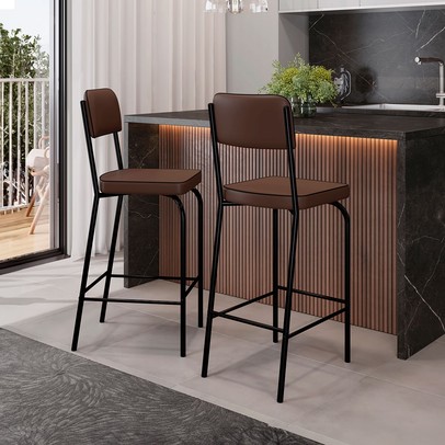 Banqueta Kit 2 Banquetas Embal Vintage Preto/Marrom - Art Panta