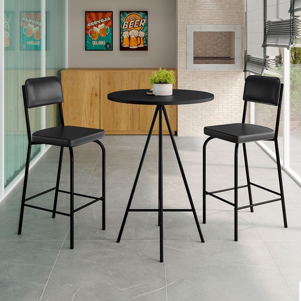 Mesa Bistrô com 2 Banquetas Milão Preto - Art Panta