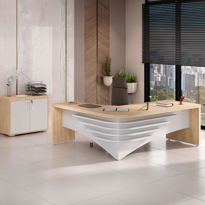 Escritório Completo Juiz 2 Portas 1 Prateleira Carvalho/Branco - Pnr Móveis