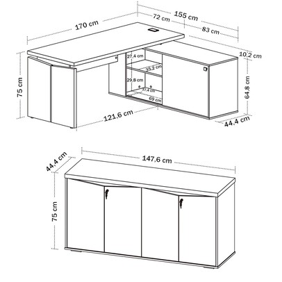 Escritório Completo Senador 5 Portas 4 Prateleiras Nogal/Preto - Pnr Móveis
