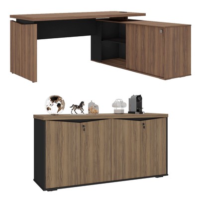 Escritório Completo Senador 5 Portas 4 Prateleiras Nogal/Preto - Pnr Móveis