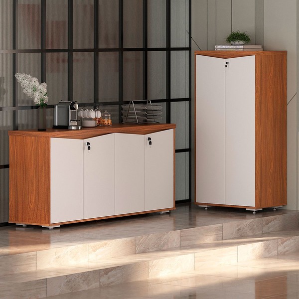 Escritório Completo Comissário 6 Portas 5 Prateleiras Freijó/Branco - Pnr Móveis