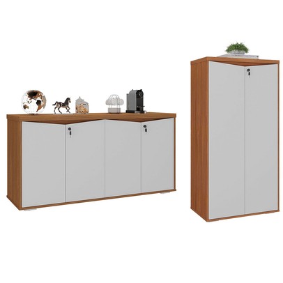 Escritório Completo Comissário 6 Portas 5 Prateleiras Freijó/Branco - Pnr Móveis