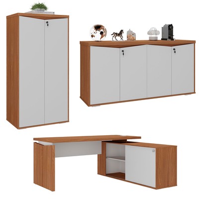 Escritório Completo Comissário 7 Portas 7 Prateleiras Freijó/Branco - Pnr Móveis