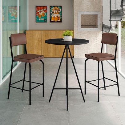 Mesa Bistrô com 2 Banquetas Milão Preto/Marrom - Art Panta