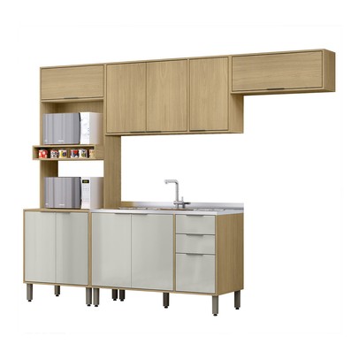 Cozinha Completa Olivia 10 Portas 2 Gavetas Castanho/Off White - Mx Móveis