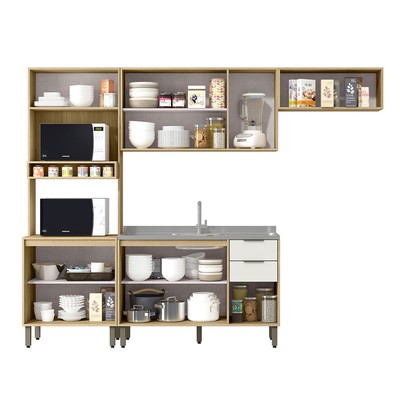 Cozinha Completa Olivia 10 Portas 2 Gavetas Castanho/Off White - Mx Móveis