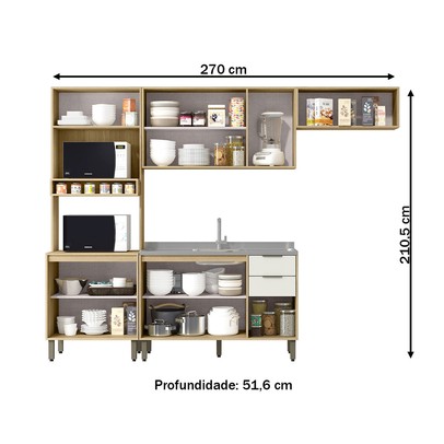 Cozinha Completa Olivia 10 Portas 2 Gavetas Castanho/Off White - Mx Móveis
