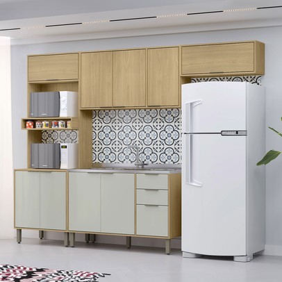 Cozinha Completa Olivia 10 Portas 2 Gavetas Castanho/Off White - Mx Móveis