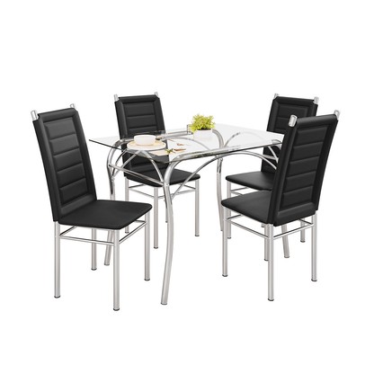 Mesa de Jantar 4 Cadeiras Lion Tokio com Vidro Cromado/Preto - Art Panta