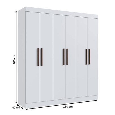 Guarda-Roupa Casal New Xangai 6 Portas 2 Gavetas 100% Mdf Branco - Doripel