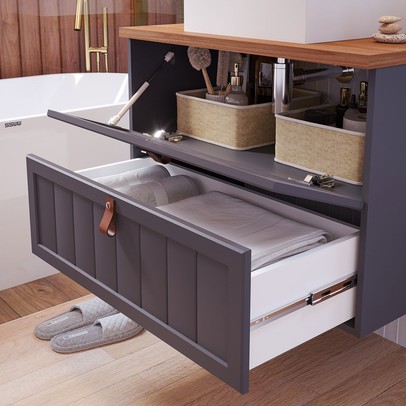 Armário de Banheiro Sense 80 Cm 1 Porta e 1 Gaveta 100% Mdf Titanium/Freijó - Mgm Móveis