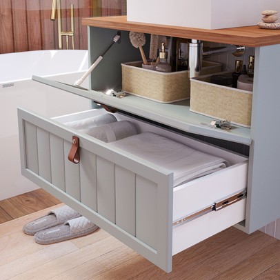 Armário de Banheiro Sense 80 Cm 1 Porta e 1 Gaveta 100% Mdf Pistache/Freijó - Mgm Móveis