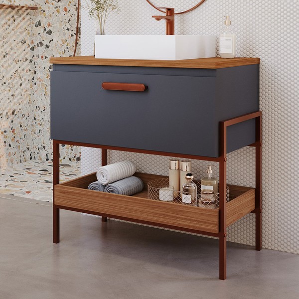 Armário de Banheiro Portinari 60 Cm 1 Porta 100% Mdf Titanium/Freijó - Mgm Móveis