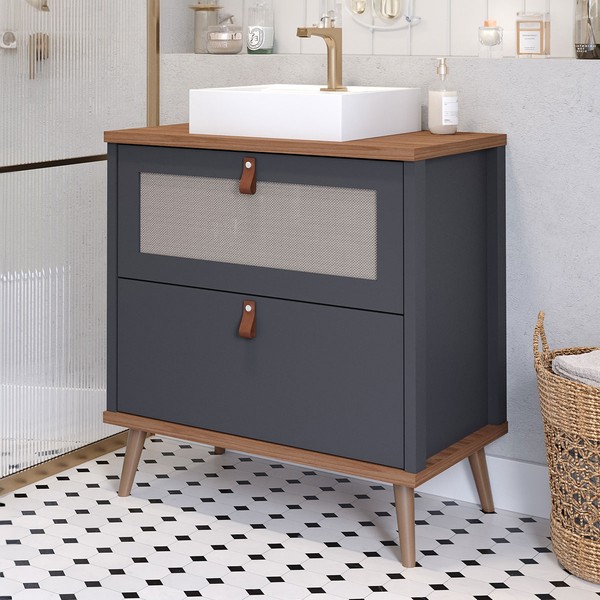 Armário de Banheiro Veneto 60 Cm 1 Porta e 1 Gaveta 100% Mdf Titanium/Freijó - Mgm Móveis