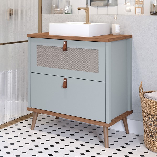 Armário de Banheiro Veneto 60 Cm 1 Porta e 1 Gaveta 100% Mdf Pistache/Freijó - Mgm Móveis