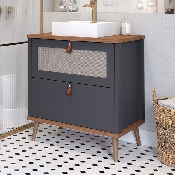 Armário de Banheiro Veneto 80cm 1 Porta e 1 Gaveta 100% Mdf Titanium/Freijó - Mgm Móveis