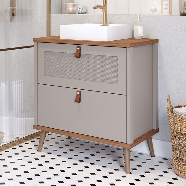 Armário de Banheiro Veneto 80cm 1 Porta e 1 Gaveta 100% Mdf Cappuccino/Freijó - Mgm Móveis