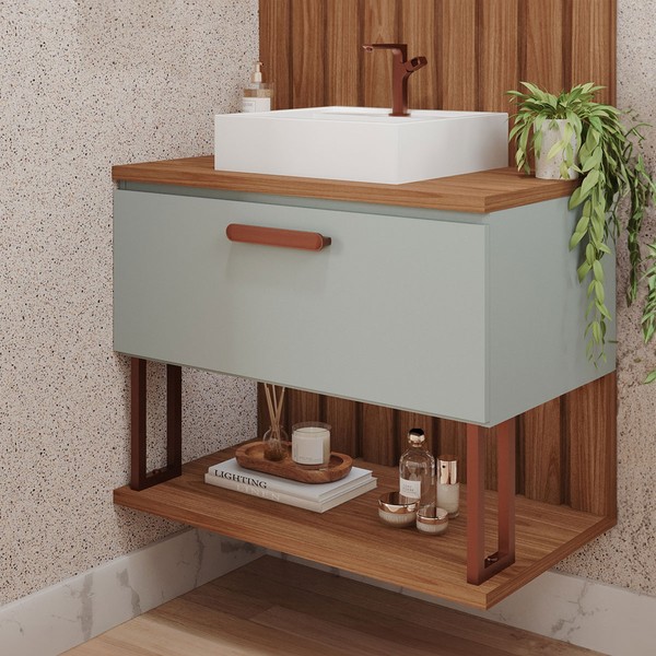 Armário de Banheiro Duna 60cm 1 Porta 100% Mdf Pistache/Freijó - Mgm Móveis