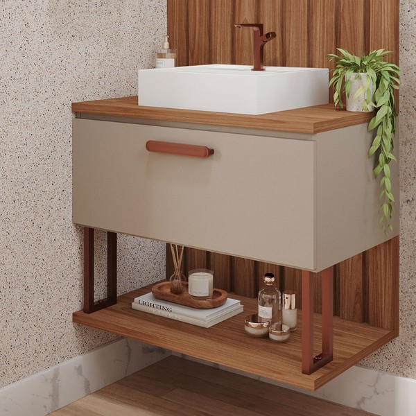 Armário de Banheiro Duna 60cm 1 Porta 100% Mdf Cappuccino/Freijó - Mgm Móveis