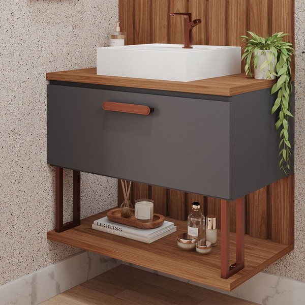 Armário de Banheiro Duna 80 Cm 1 Porta 100% Mdf Titanium/Freijó - Mgm Móveis