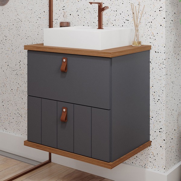 Armário de Banheiro Milano 60 Cm 1 Porta e 1 Gaveta 100% Mdf Titanium/Freijó - Mgm Móveis