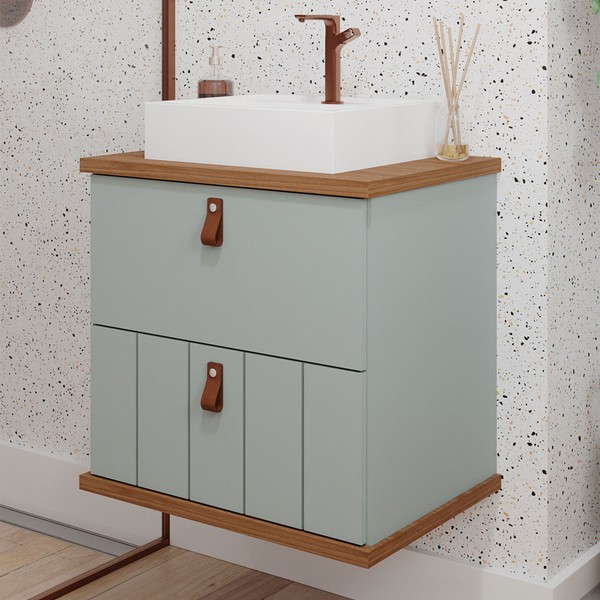 Armário de Banheiro Milano 60 Cm 1 Porta e 1 Gaveta 100% Mdf Pistache/Freijó - Mgm Móveis