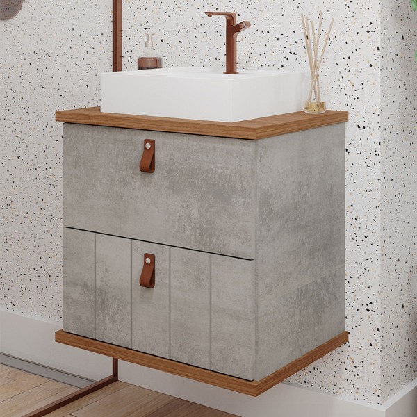 Armário de Banheiro Milano 80cm 1 Porta e 1 Gaveta 100% Mdf Cimento/Freijó - Mgm Móveis