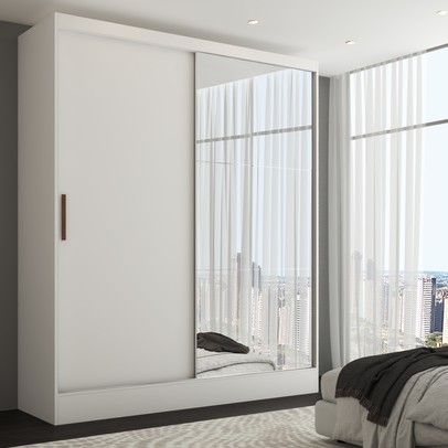 Guarda-Roupa Solteiro Hera 2 Portas 2 Gavetas com Espelho Branco - Panorama Móveis