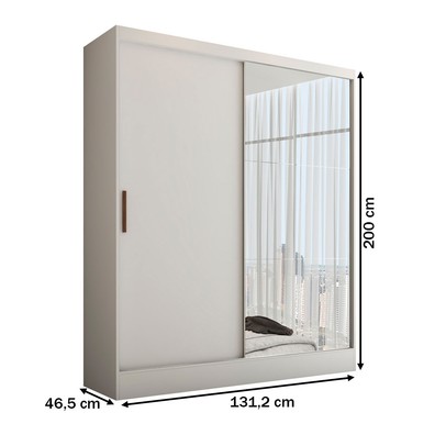 Guarda-Roupa Solteiro Hera 2 Portas 2 Gavetas com Espelho Branco - Panorama Móveis