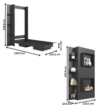 Cama Solteiro Vancouver Articulável 4 Prateleiras Grafite - Art In Móveis
