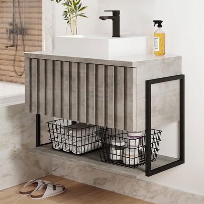 Armário de Banheiro Frise 60cm 1 Porta 100% Mdf Cimento - Mgm Móveis