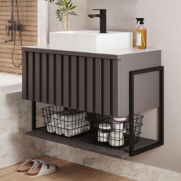 Armário de Banheiro Frise 60cm 1 Porta 100% Mdf Titanium - Mgm Móveis