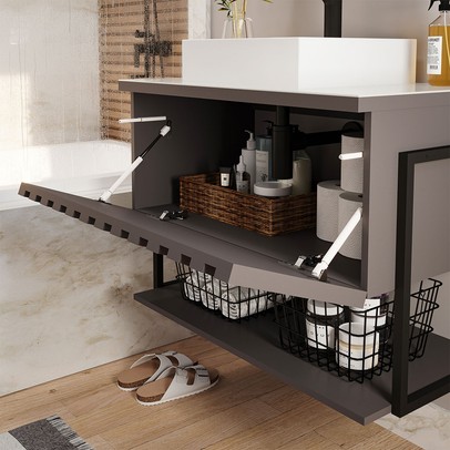 Armário de Banheiro Frise 60cm 1 Porta 100% Mdf Titanium - Mgm Móveis