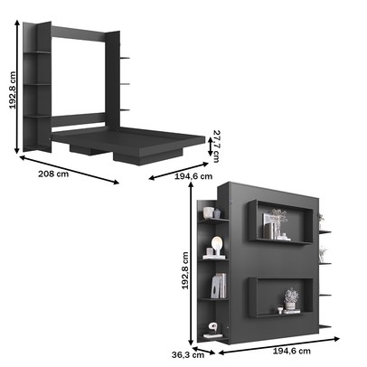 Cama Casal Vancouver Articulável 8 Prateleiras Grafite - Art In Móveis