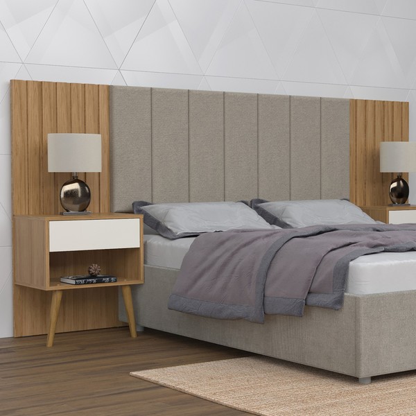 Cabeceira Casal Gengar com Mesa de Cabeceira Camaru/Perola - Pnr Móveis