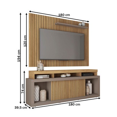 Rack com Painel para TV Até 70 Polegadas Aegon Buriti/Fendi - Caemmun