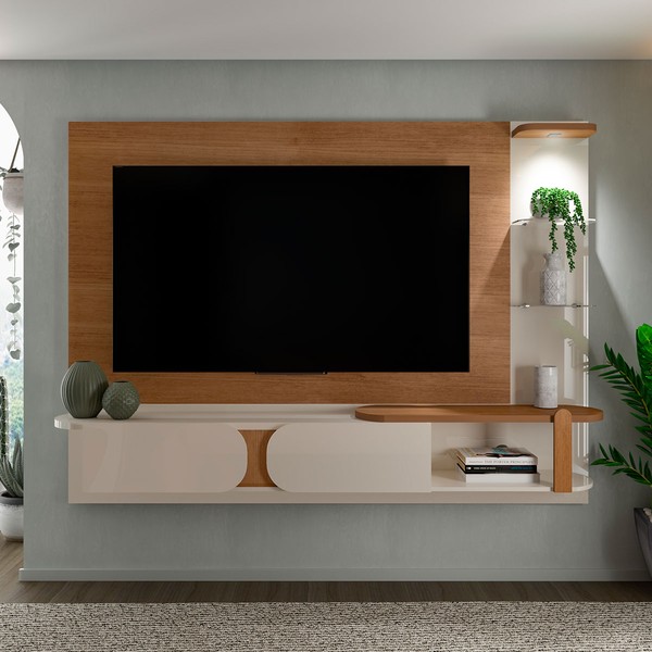 Painel para TV Até 65 Polegadas Urban 2 Portas com Led Cinamomo/Off White - Pnr Móveis