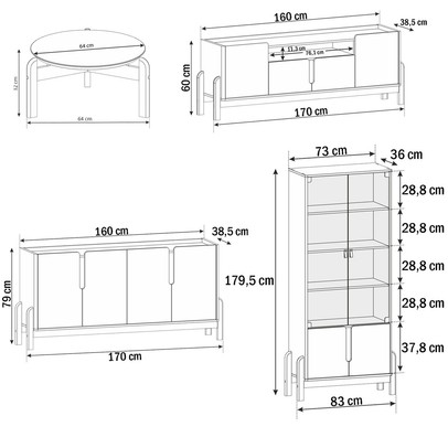 Sala de Estar Completa para TV Até 60 Polegadas Home 12 Portas 4 Peças Off White/Cedro - Pnr Móveis